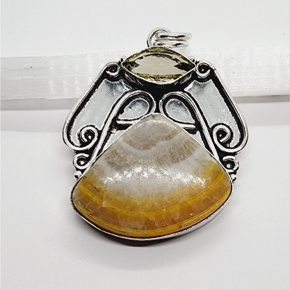 Bumble Bee Jasper Citrine Gemstone Sterling Silver Plated 2.17" Pendant Jewelry